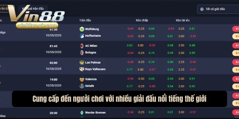 Cung cấp đến người chơi với nhiều giải đấu nổi tiếng thế giới